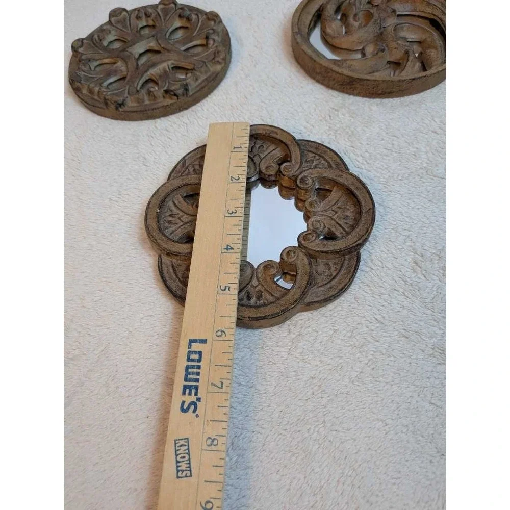 Ornate Decorative Round Mirrors Set of 3 Brown Rustic Vintage Accent